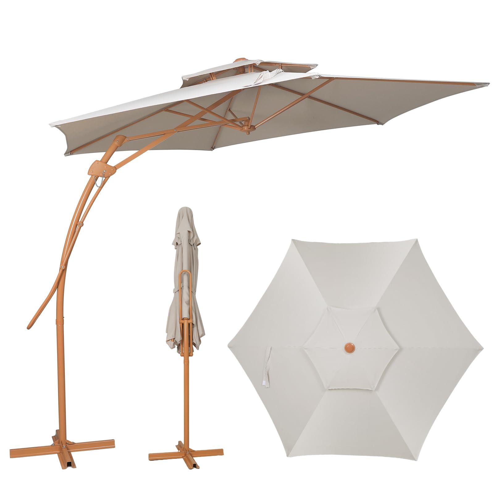 YOURLITE Parasol Déporté 3x3M,Parasol de Jardin Exterieur Beige