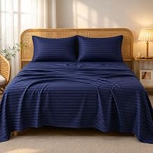 Luxury King Size Satin Bedsheet | 108 x 108 Inch | 220 TC Soft Silky Polyester Mix Bed Sheet | Wrinkle Resistant | Plain Design | Includes 2 Pillow Covers - (Dark Blue Color)
