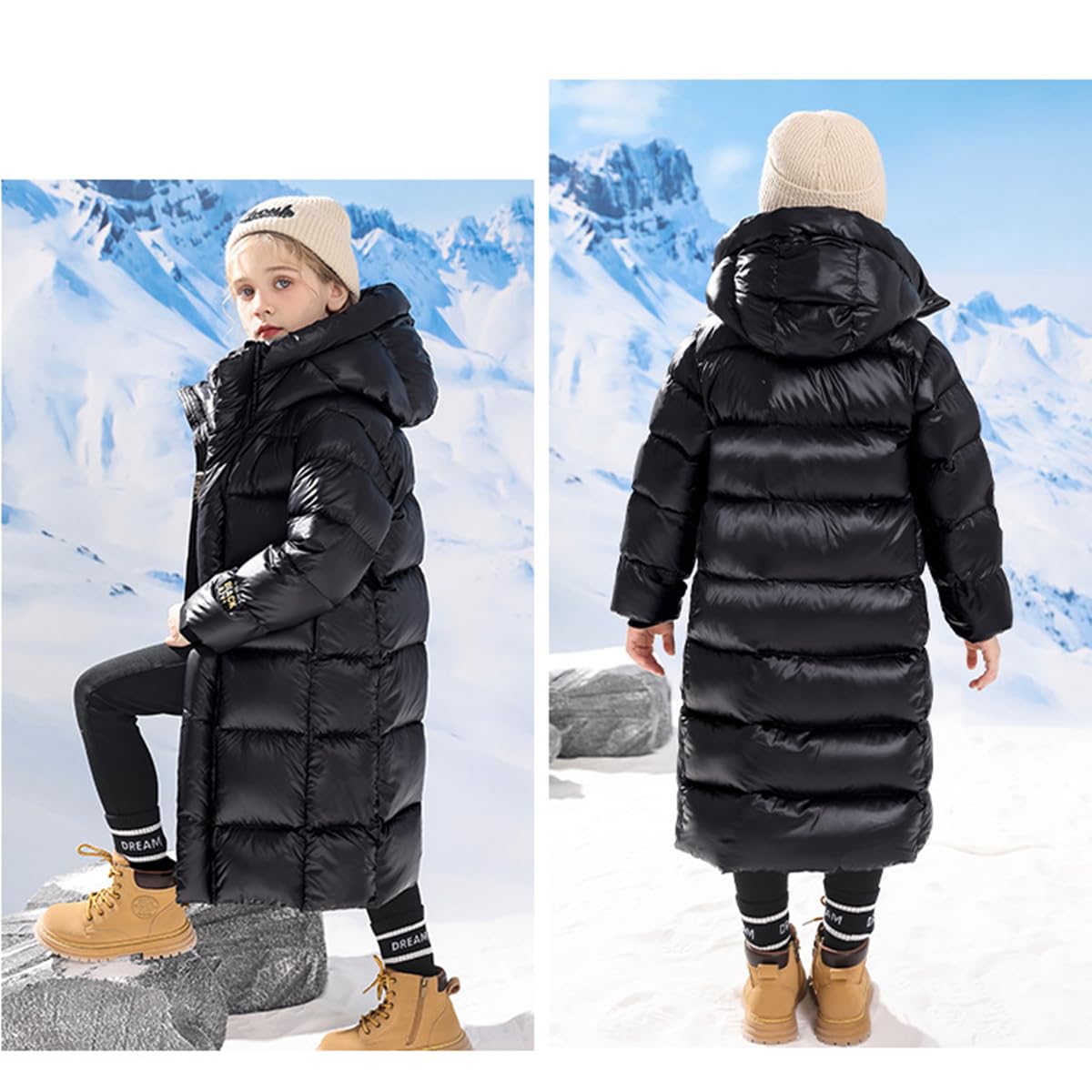 Winterjacke Atmungsaktiv Verdickt Mädchen Mantel Warm Winddicht Outdoorjacke Mittel- bis Langes Kindermäntel mit Fellkapuze Parka