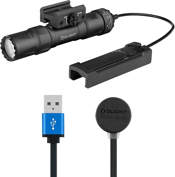 OLIGHT Odin S 1500 Lumens Picatinny Rail Mounted Weaponlight Rechargeable Tactical Flashlight Bundle MCC 3 Charger in Balck Upgraded Smart Magnetic Charging Cable