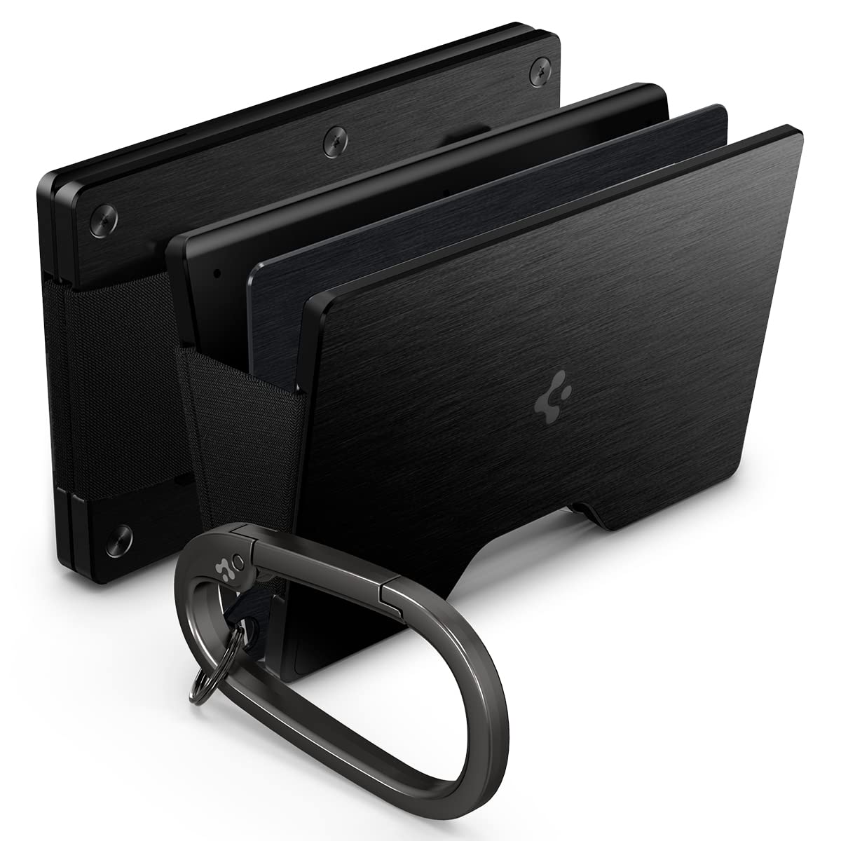 RFID Blocking Wallet Slim Minimalist Credit Card Holder with Key Ring, Carabiner for Men and Women with Cash Strap - Black