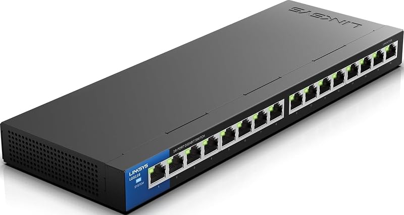 LGS116P 16 Port Gigabit Unmanaged Network PoE Switch with 8 PoE+ Ports @ 80W - Ideal for Business, Home, Office, IP Surveillance - Ethernet Switch Hub with Metal Housing, Desktop / Wall Mount