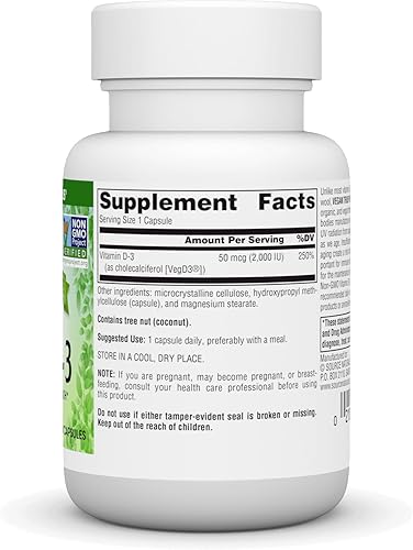Miniatura 2 de Source Naturals Vegan True, Vitamina D-3 sin OMG, suplemento dietético para la salud inmunológica y ósea*, 2,000 UI - 30 cápsulas
