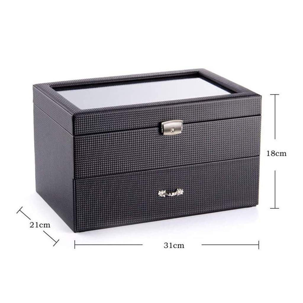 Boîte à bijoux pour homme et femme, boîte à bijoux avec dessus en verre,