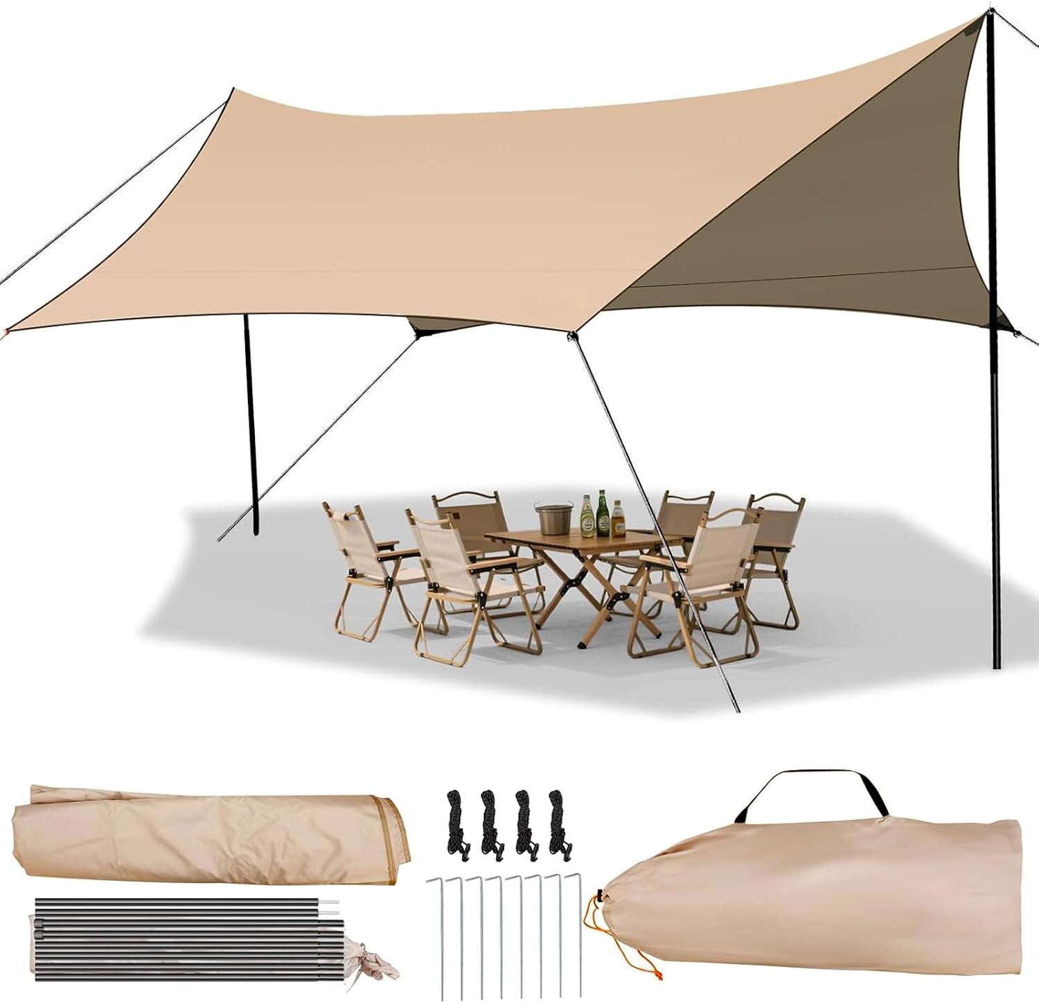 Zeltplanen 5 * 3m,UV-beständiger tarp mit stangen,wasserdichte tarp Ultraleicht,Tarp wasserdicht geeignet für Camping und Picknicks