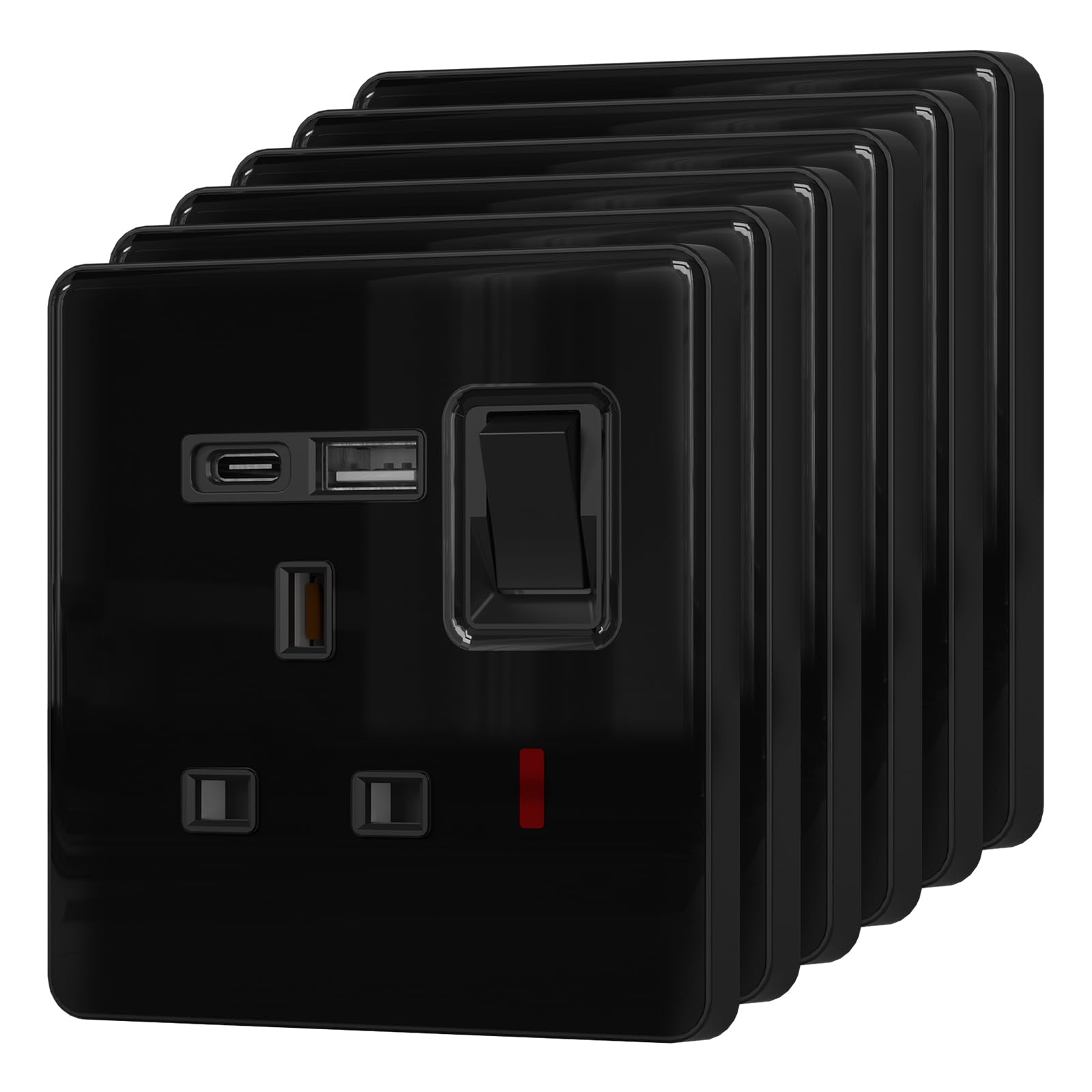 BSEED Single Socket with 20W USB-C Fast Charging,Glass Switched Wall Socket,LED Indicator Light,UK Standard 13A Electric Power Outlet,Screws Included