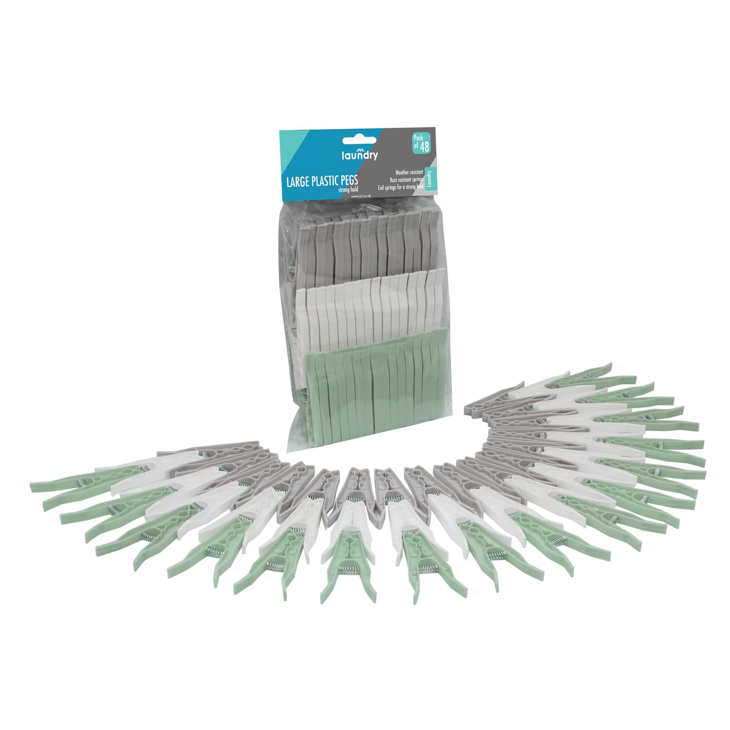 Jvl Assorted 48 Pack Large Plastic Clothes Pegs – Heavy Duty Washing Line Pegs – Colours
