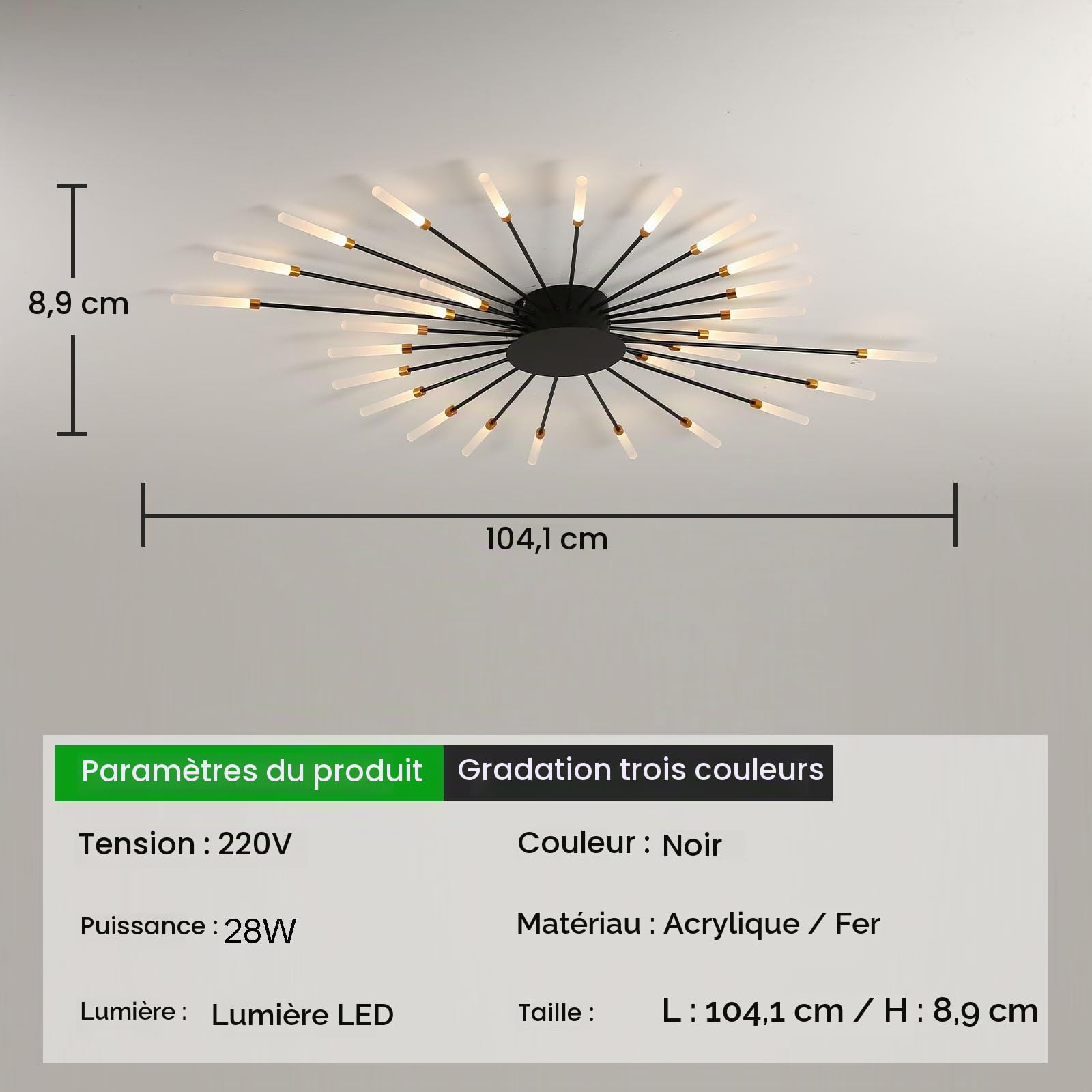 Plafonnier Led Moderne,28 TêTes À Intensité Variable,Plafonnier Semi-Encastré,Lustres Noirs Pour Chambre À Coucher,Salon,Cuisine,Salle À Manger, Restaurant,Bureau,3000-6000K Avec Télécommande