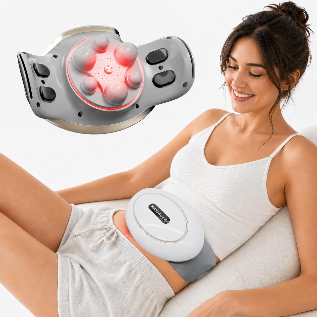 Elektrisches Kabellos Bauchmassagegerät mit Wärmefunktion | Massagegürtel mit Wärmefunktion für lindert Blähungen und Perioden Krämpfe, geeignet für den Einsatz zu Hause und im Büro