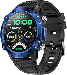 Smart Watch for IOS Android, 1.39 Inch IPS HD Screen Waterproof Fitness Tracker, 100+ Modes Activity Tracker with Heart Rate Monitor, Voice Assistant Music Smartwatch for Men Women ( Color : Blue )