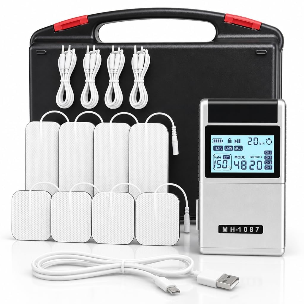 RAAW TENS EMS 40 Modes Pulse Muscle Stimulator, Rechargeable Digital Electric Massager with 4 Channels and 20 Independent Intensities for Relaxing, Massaging or Stimulating Muscle, Neck and Back, Storage-image-49