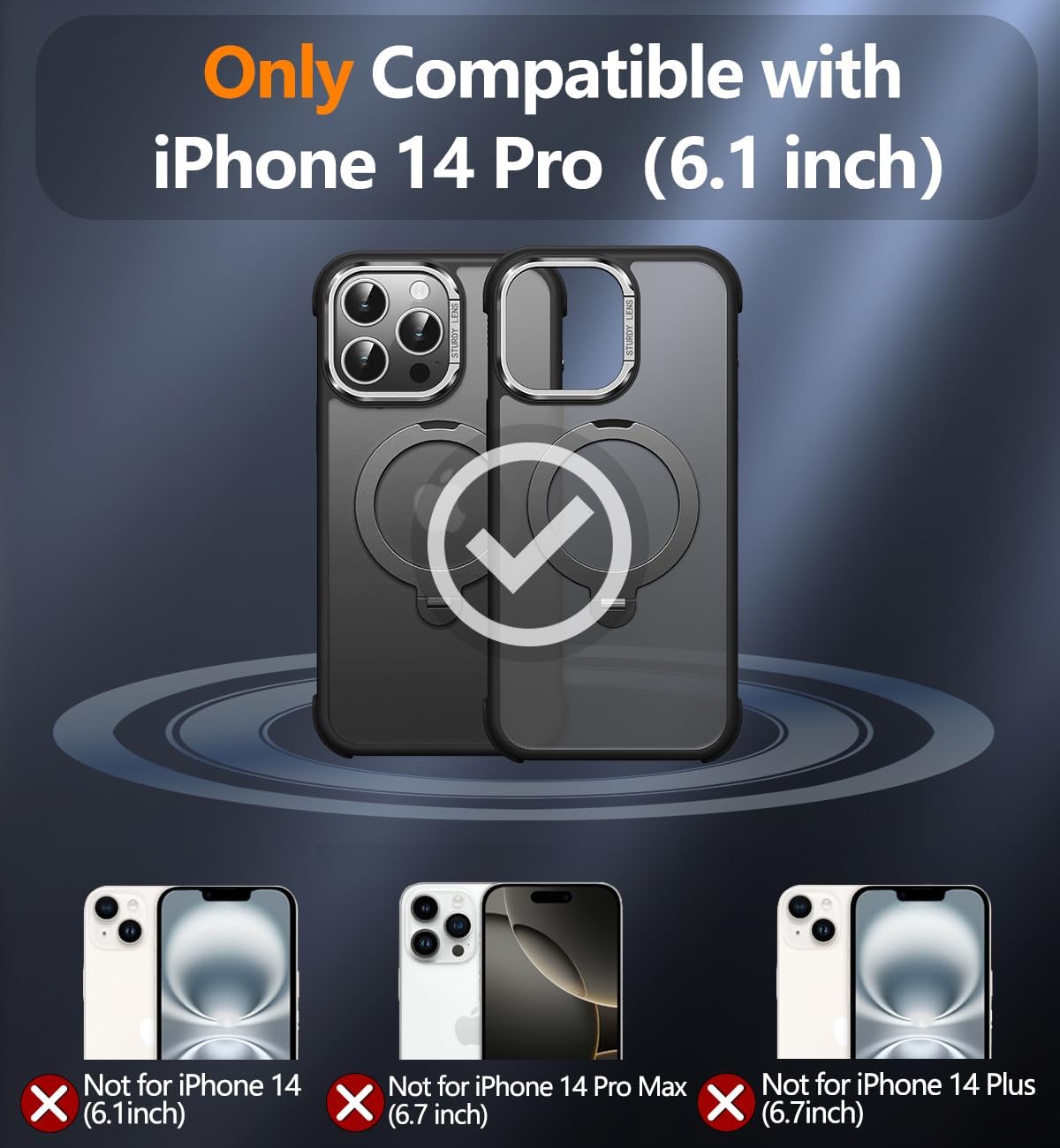 Reukdnv Magnetic for iPhone 14 Pro Case, Military Drop Protection, Compatible with MagSafe, Slim Translucent Matte Shockproof Protective Phone Case with 360° Spin Stand 6.1", Black - Image 6