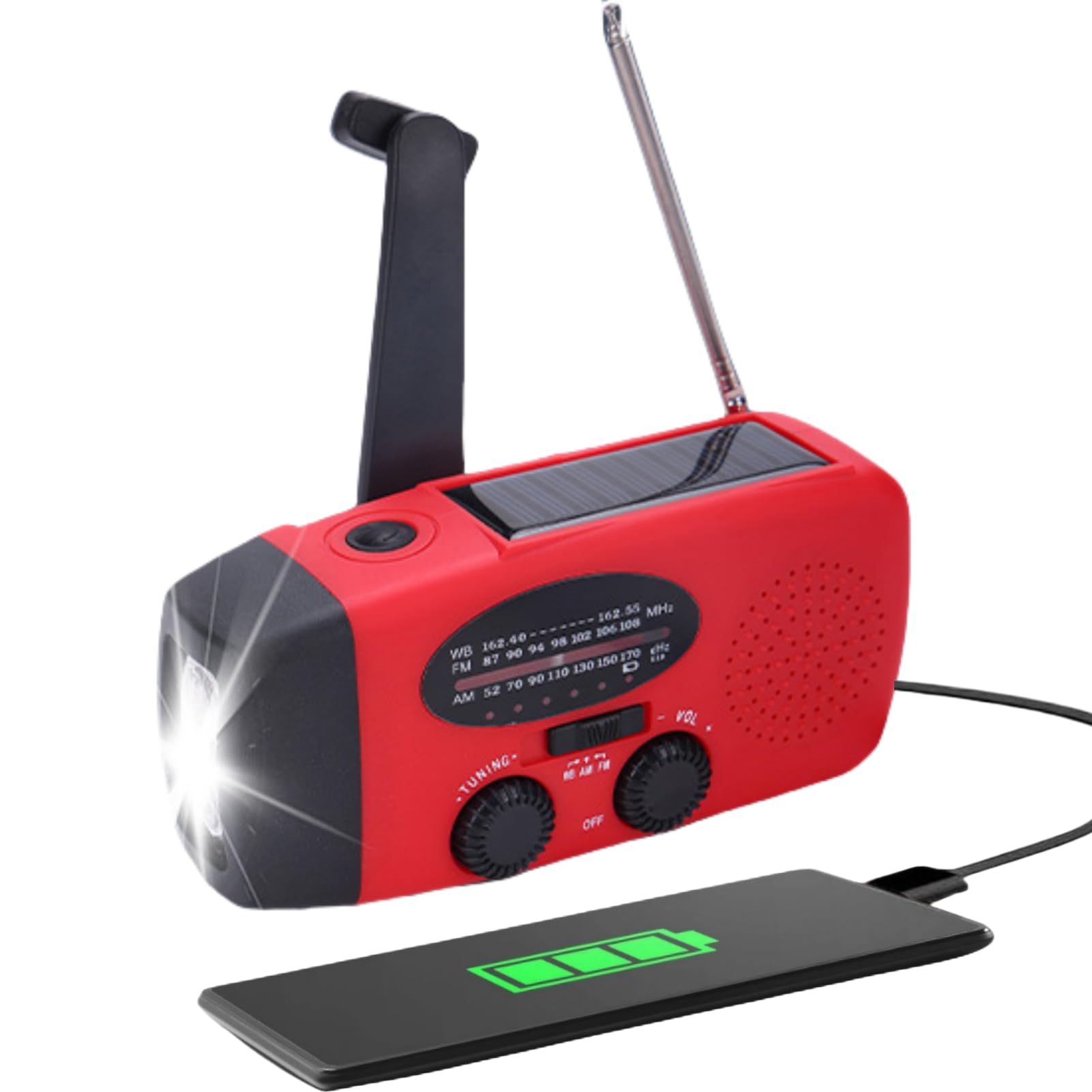Ccylez Radio słoneczne, korba słoneczna, radio z korbą dynamo, FM AM NOAA, przenośne radio korbowe, oświetlenie LED, radio awaryjne z korbą ręczną 40 mm, 8 Ω, głośnik 1 W, akumulator 400 mA