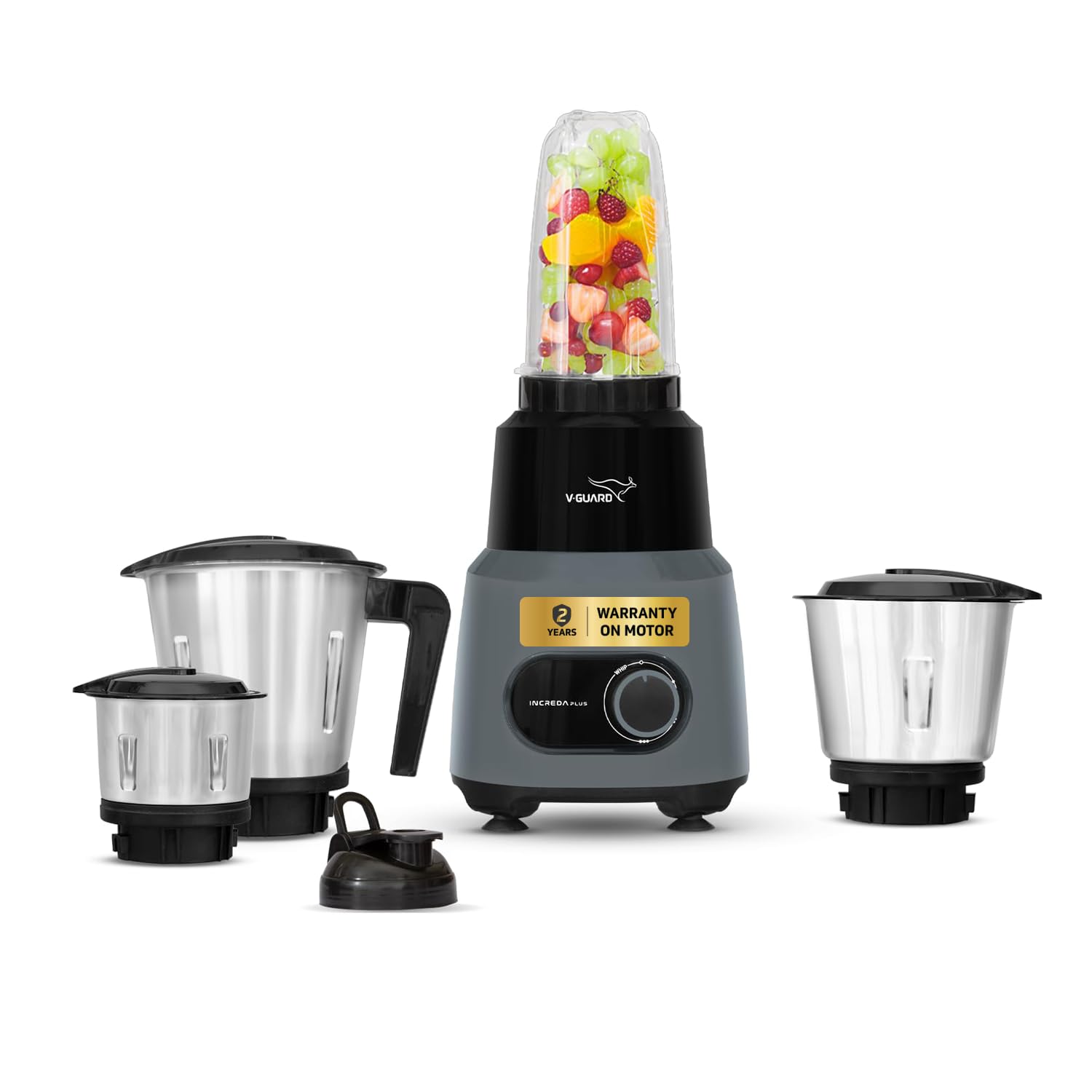 Increda Plus 500 W Nutri Blender Bullet Juicer Mixer Grinder | 2 Year Motor Coverage by V-Guard | 4 Jars (Bullet, Wet, Dry and Chutney) | SS Blades | Bullet Jar with Sipper Lid | 3 SS Jars