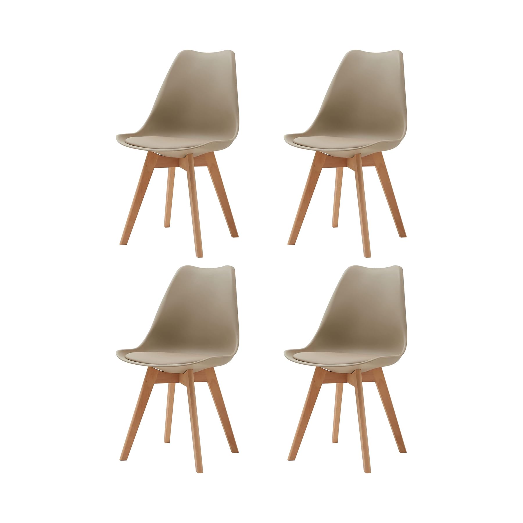 Juego de 4 sillas de Comedor, sillas escandinavas, Patas de Madera Maciza, diseño nórdico ergonómico, Ideal para Comedor, salón, Cocina, Dormitorio (Caqui)