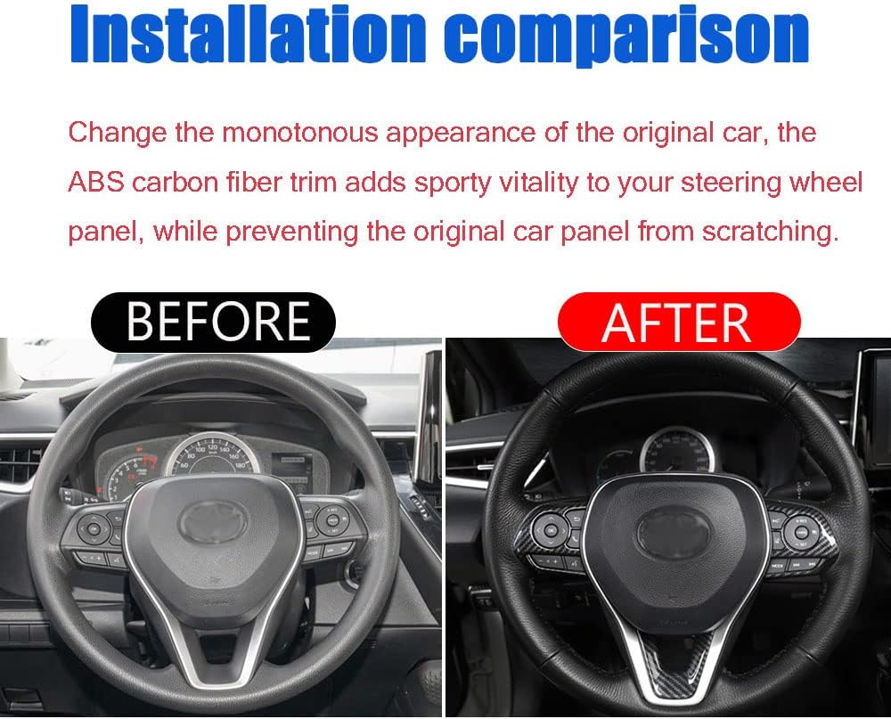 BOYUER for Toyota Corolla 2020-2026 Corolla Cross/ 2019-2025 Corolla Hatchback 3PCS ABS Steering Wheel Panel Cover Trim Sticker Car Interior Accessories Decoration Panel Moulding Trims(Carbon Fiber)