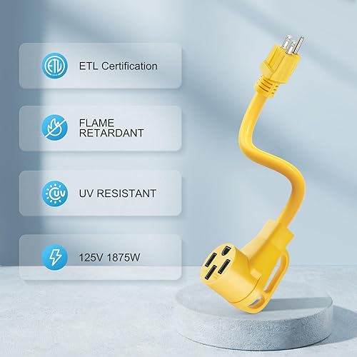 Miniatura 6 de Kohree Adaptador de 50 amperios a 110V para RV, Cable Adaptador de Energía de RV de 15 Amperios Macho a 50 Amperios Hembra 12", Adaptador Eléctrico