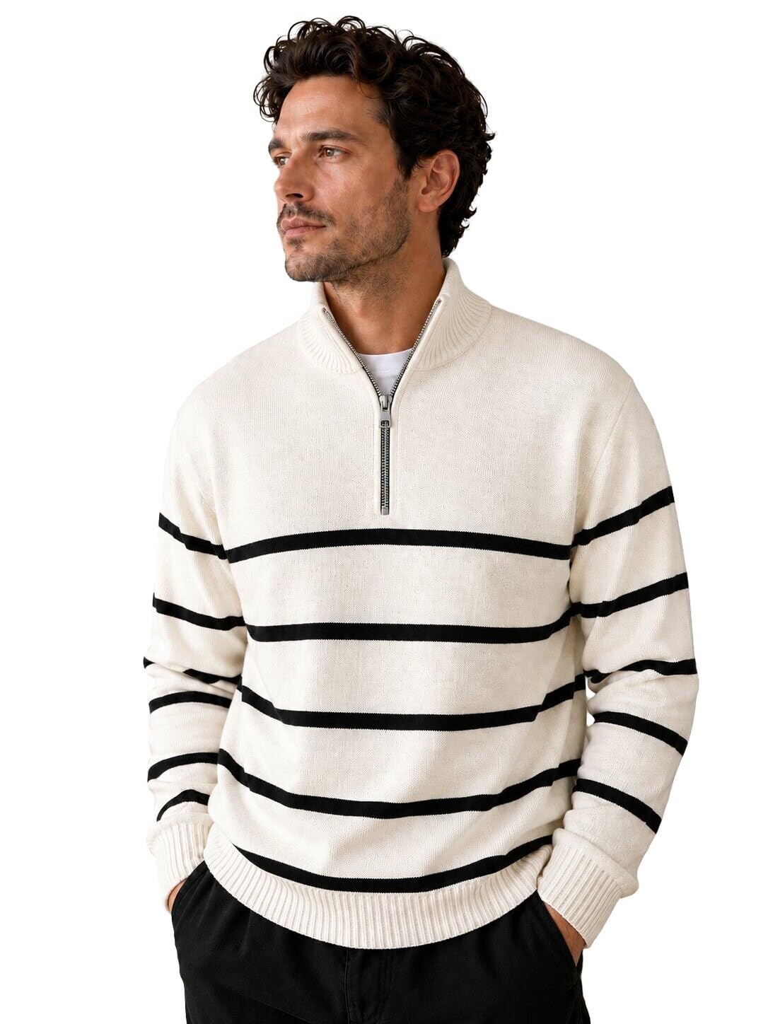 ColorChakra Mens Woolen Sweater Zipper White Off White - Image 1