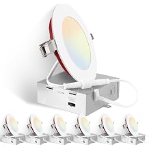VATION LIGHTING Fire Rated 2HR 4 Inch 5CCT Ultra-Thin 1000LM Dimmable LED Recessed Light with Junction Box, No Fire Cone Needed, 2700/3000/3500/4000/5000K Selectable, ETL&FCC Listed, 6 Pack