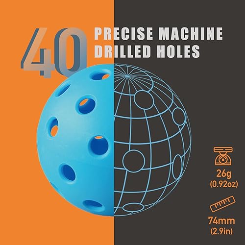 Miniatura 2 de Paquete de 6 bolas de pepinillo con 40 agujeros, bolas de pickleball de alta durabilidad, bolas de pickleball al aire libre con bolsa de malla,