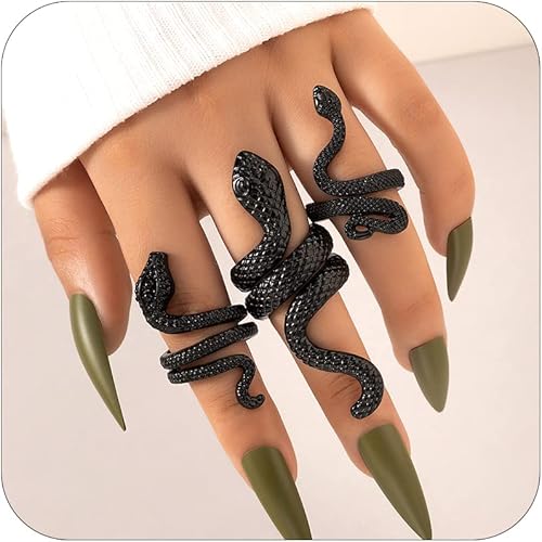 Long tiantian Anillo de serpiente ajustable de plata con circonita cúbica, anillos de serpiente abiertos para mujeres, adolescentes y niñas