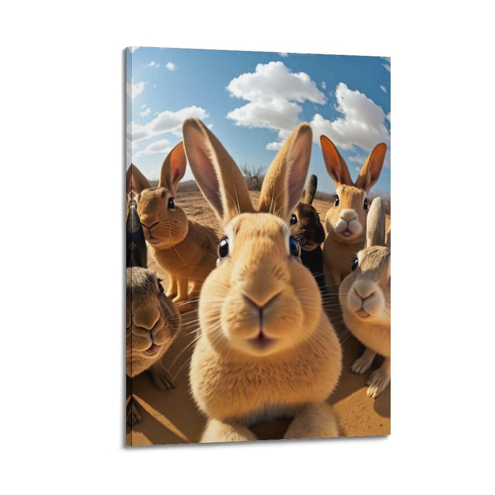 Xkuga Boys Frame-Style Funny Animal Poster Nature Wildlife Vintage Rabbit Selfie Modern Decorative Canvas Prints - Ideal Wall Art For Family, Man Cave, Game Room, & Girls Bedroom 24X36inch(60X90cm)
