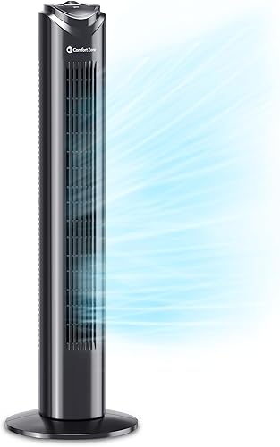 Vista 6 de Comfort Zone - Ventilador de torre para dormitorio, de 32 pulgadas, 3 velocidades, oscilación de 90°, ventilador sin aspas para interior, con asa