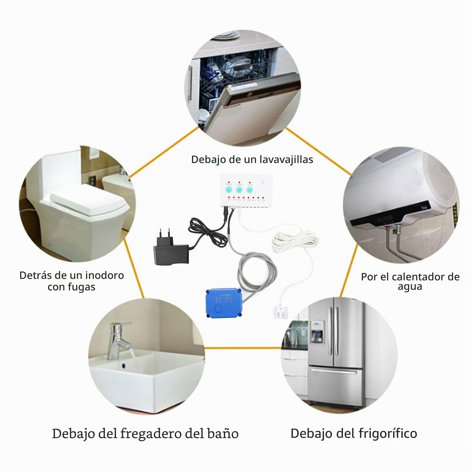 Sensor Detector de Alarma de Fugas de Agua, Sensor de Fugas de Agua con Válvula de Cierre DN25, Detección de Fugas de Alerta de Inundación con Indicador LED de Válvula de
