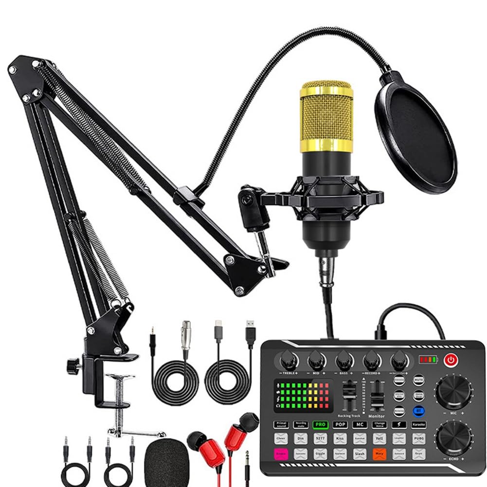 F998 Mezclador de audio USB de 2 canales XLR con micrófono BM800 para cantar, PC, teléfono