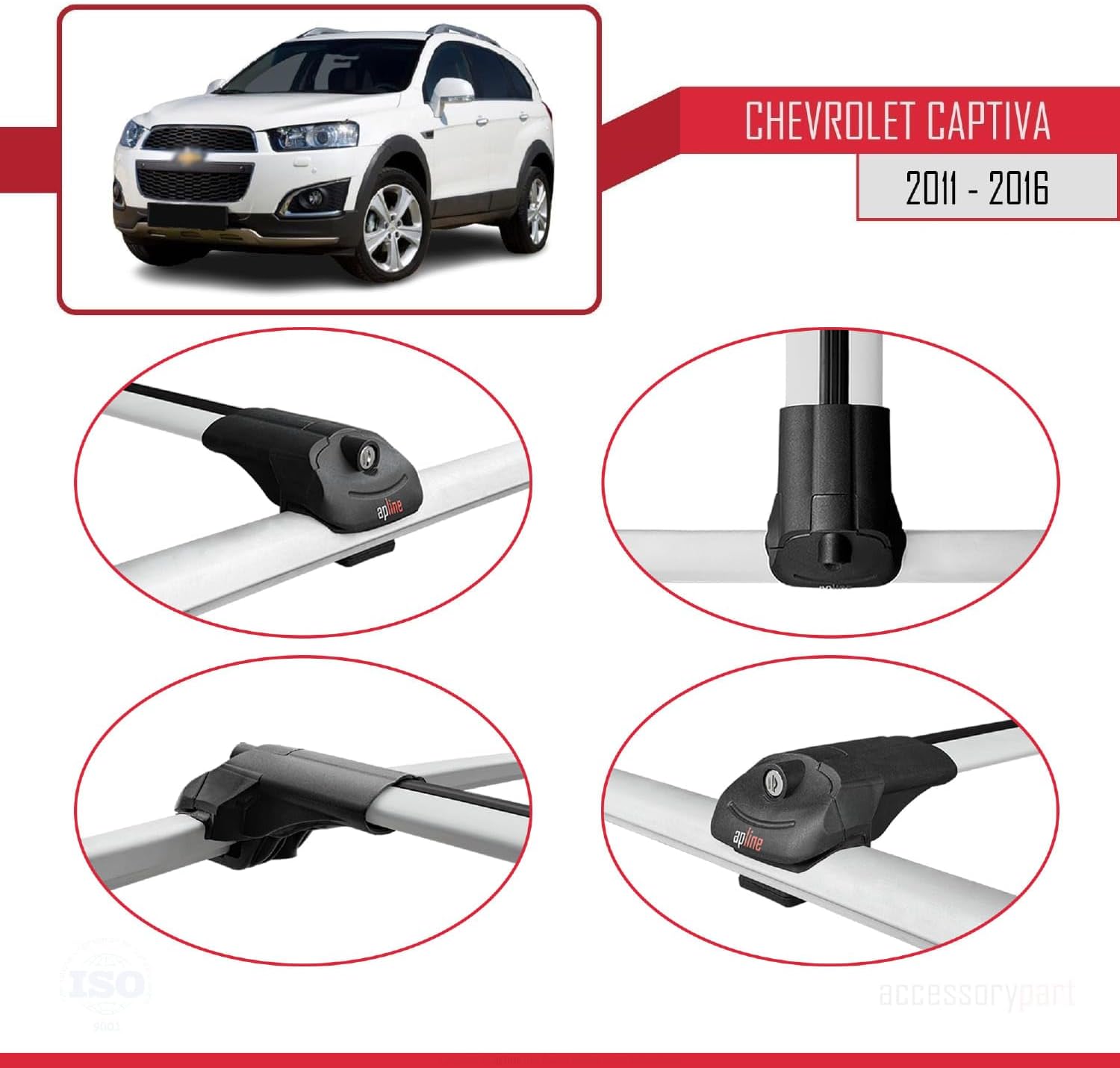 Compatible with Chevrolet Captiva 2011-2016 Cross Bar ACE-1 Roof Racks Car Top Luggage Carrier Rails Grey