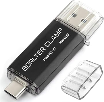 32GB USB Type-C Flash Drive 3.0 Dual Drive, BorlterClamp USB C Memory Stick OTG Thumb Drives for Android Smartphones Samsung Galaxy S10/S9/S8/Note 9, LG, Google Pixel, PC Black