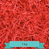 Creative DECO 1 kg Rojo Papel Triturado Kraft | Reemplazo de Lana de Madera | Relleno Material de Embalaje para Cesta, Caja, Paquete, Viene en Embalaje Azul