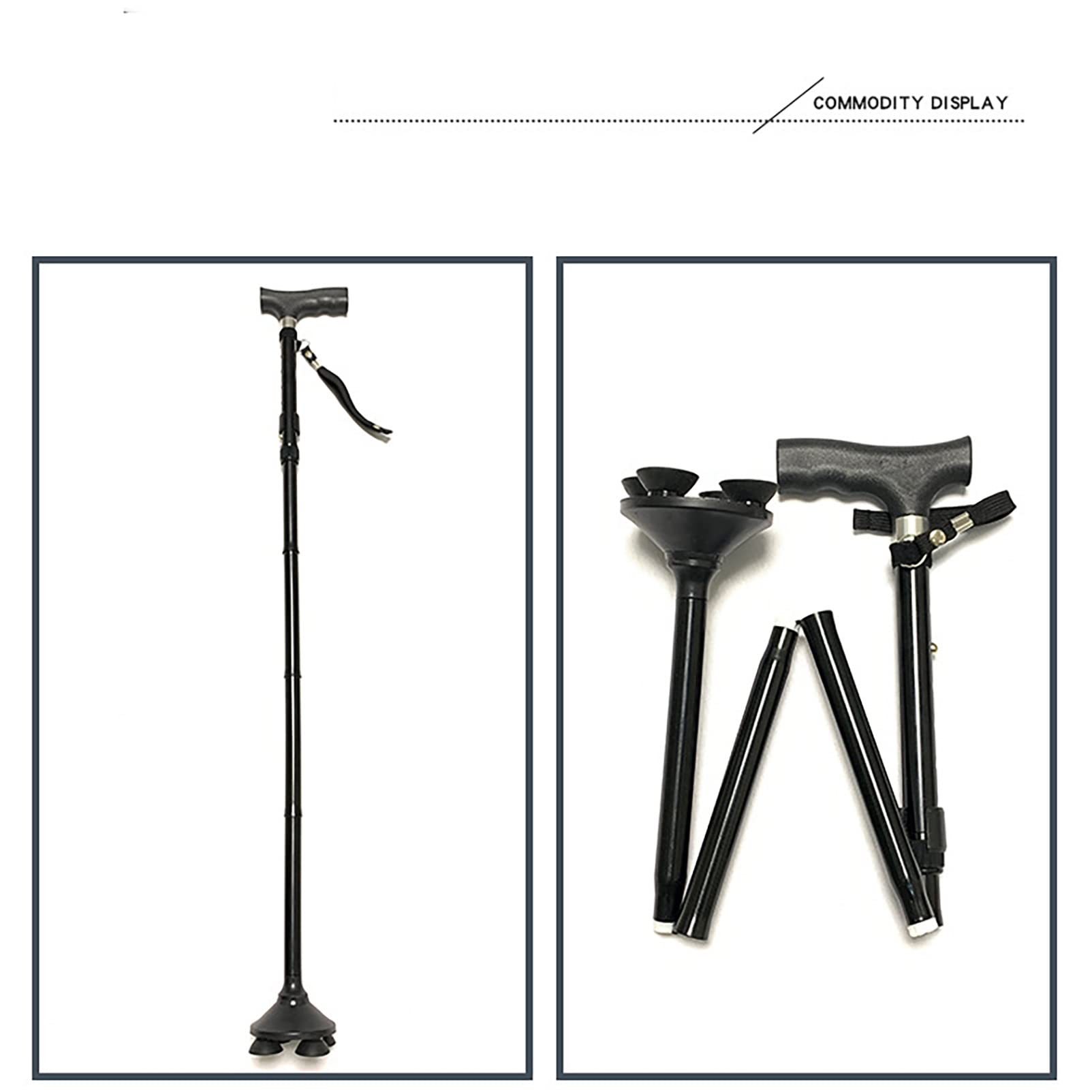 Stampelle pieghevoli a 4 sezioni piccole a quattro gambe in lega di alluminio Stampelle per anziani Canna multifunzionale regolabile Lucky Star