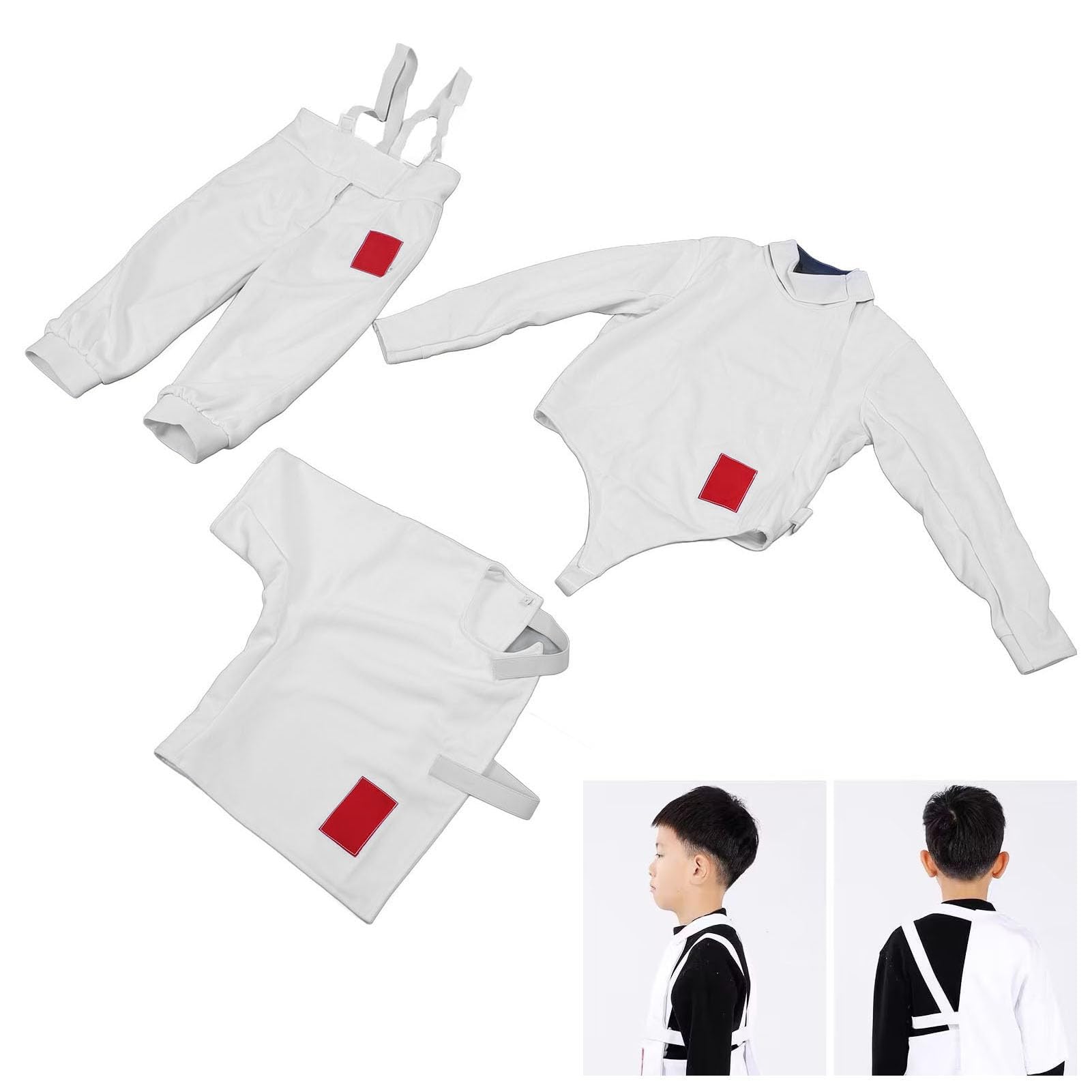 Tbest Traje de esgrima para niños, tela Ripstop, gruesa, transpirable, ajustable, unisex, pantalones protectores, chaqueta, chaleco para entrenamiento de niños
