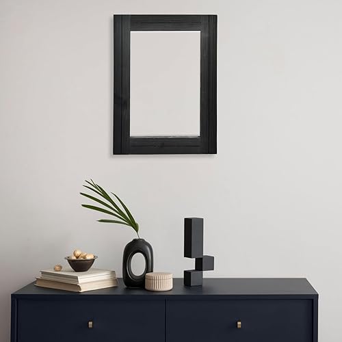 Miniatura 8 de Espejo decorativo de pared de 12 x 16 pulgadas, espejo rectangular con marco de madera rústica con cuerda para colgar para entrada, dormitorio, baño