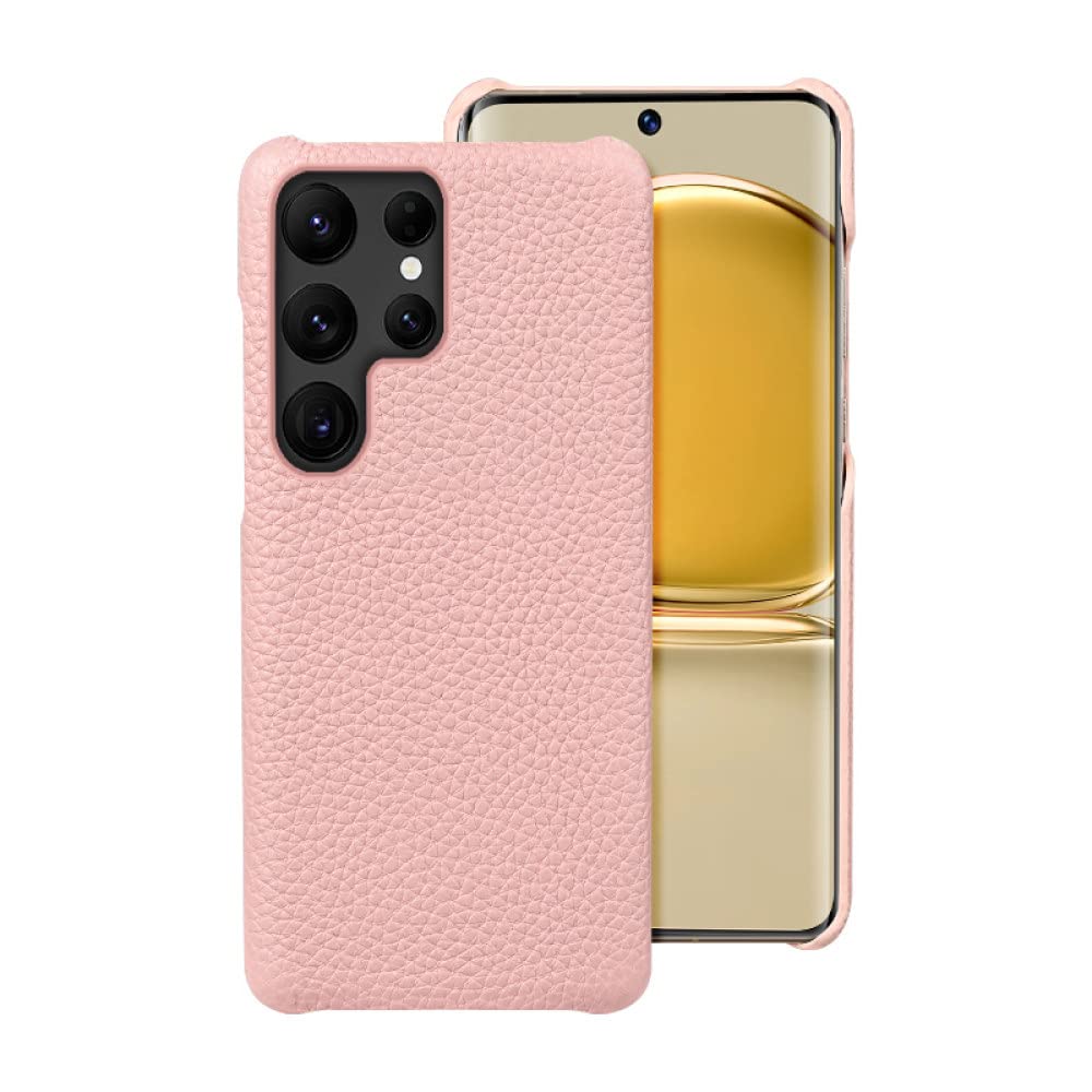 Coque en cuir véritable Samsung S21 FE rose texture litchi douce
