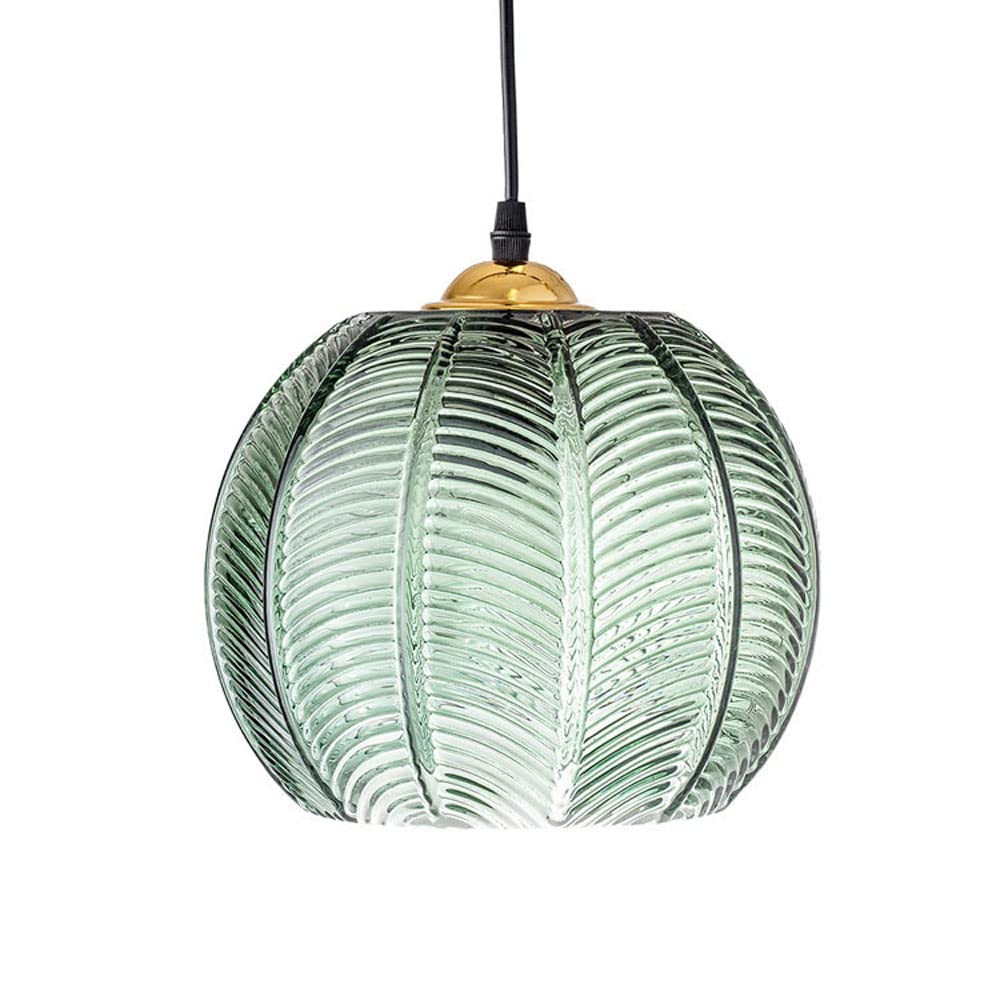 Suspension en verre vert vintage et plafonnier rond grainé pour îlot de cuisine