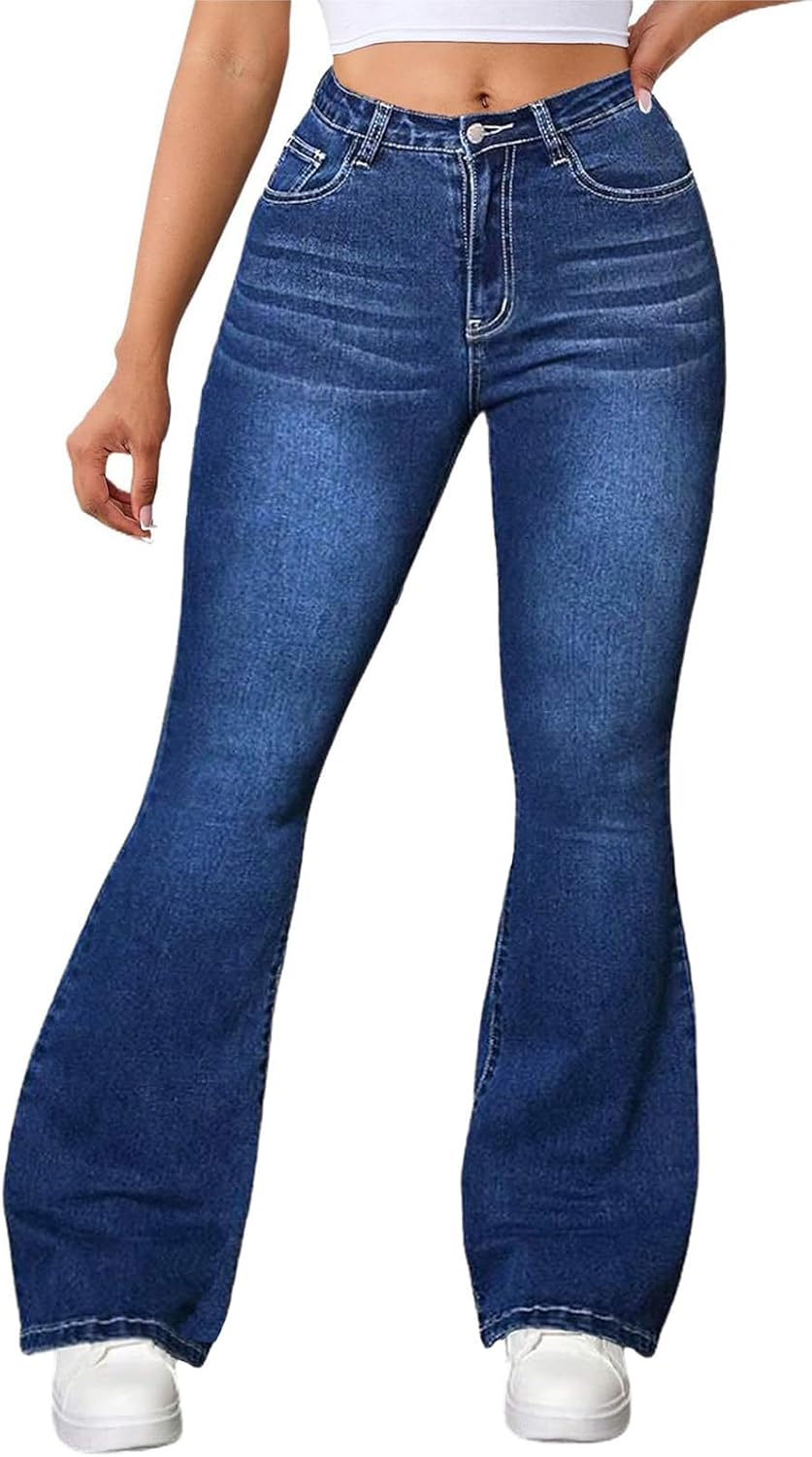 Bell Bottom Jeans for Women Stretchy Skinny Destroyed Ripped Hole Frayed High Waisted Jeans