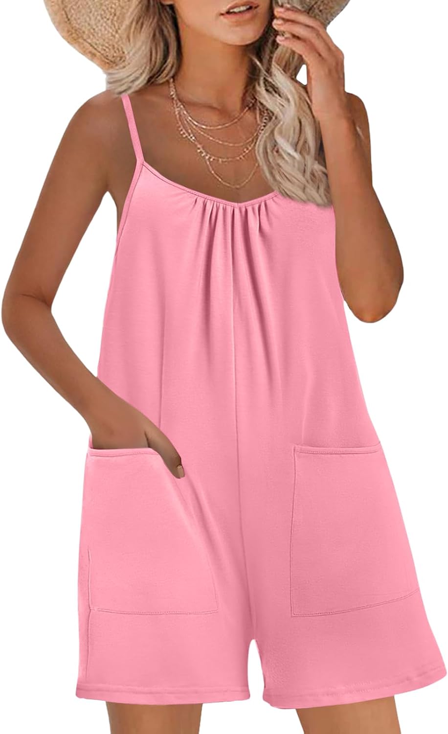 Nfsion Womens Casual Sleeveless Romper Loose Spaghetti Strap Shorts Overalls Jumpsuit with Pockets Summer Clothes