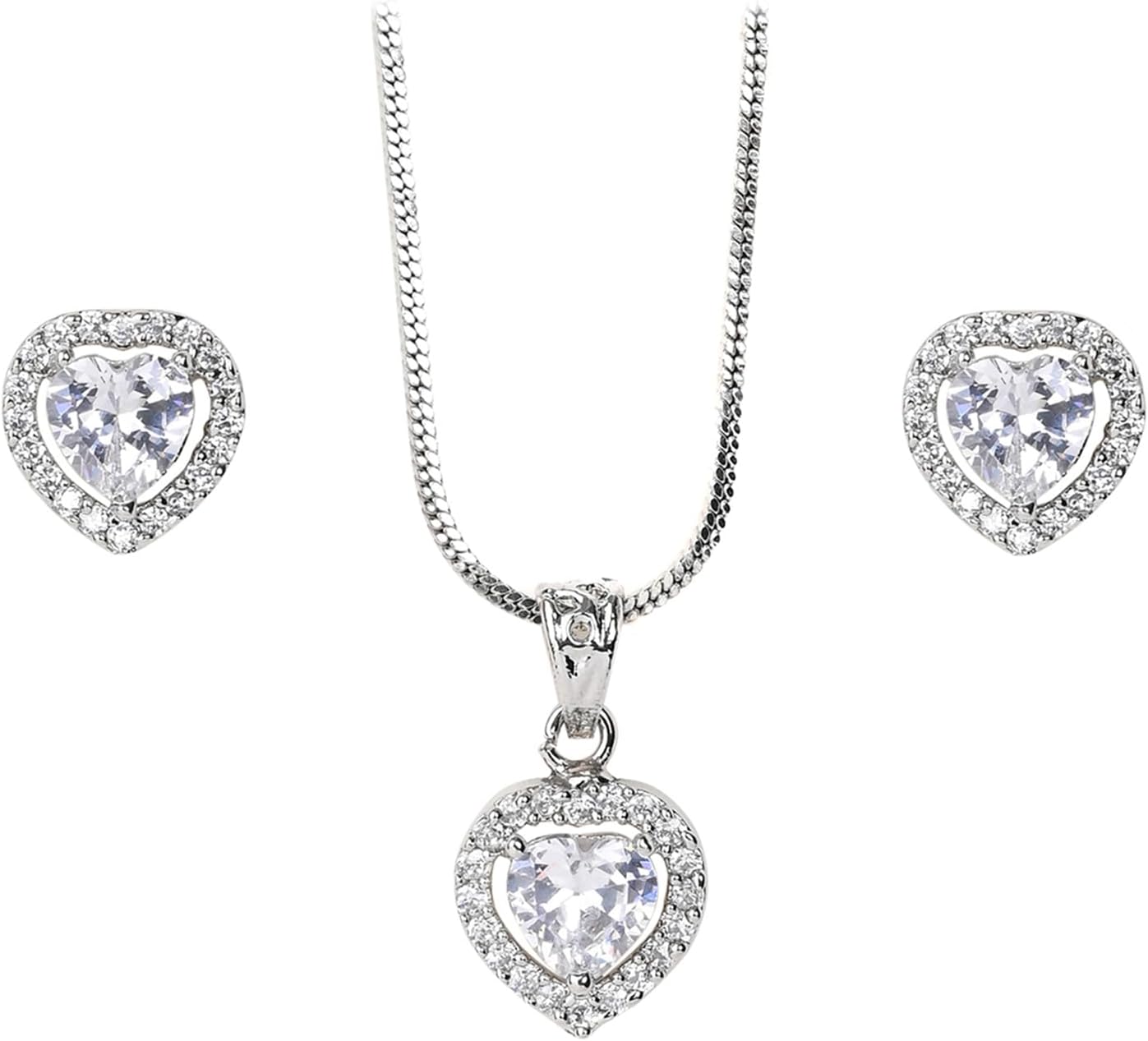 XPNSVJewelry Luxury AD Pendant Gift Set for Women | Gift Pendant with 2 Earrings, Option in 10 Different Color & Design with Gold Silver Princess Cut Round Heart and Oval