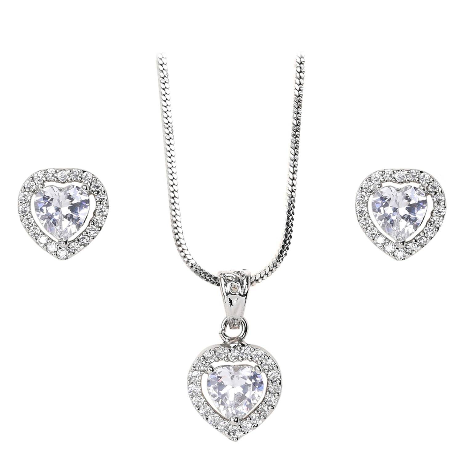 XPNSVJewelry Luxury AD Pendant Gift Set for Women | Gift Pendant with 2 Earrings, Option in 10 Different Color & Design with Gold Silver Princess Cut Round Heart and Oval