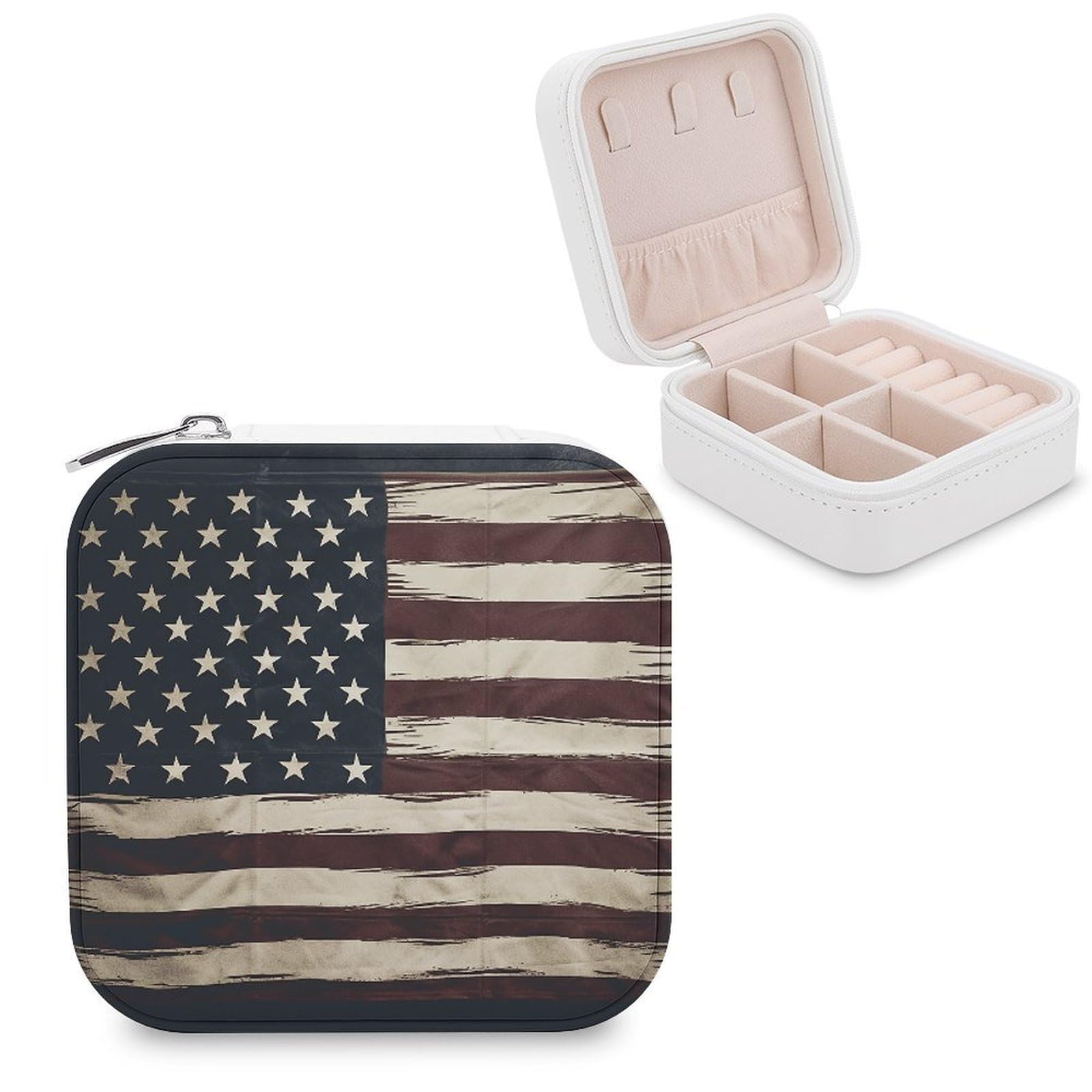 VstaDank American Flag Jewelry Box for Women Custom Travel Jewelry Case Personalized Travel Jewelry Boxes Small Portable Jewelry Organizer Box for Rings Necklaces Bracelets Earring