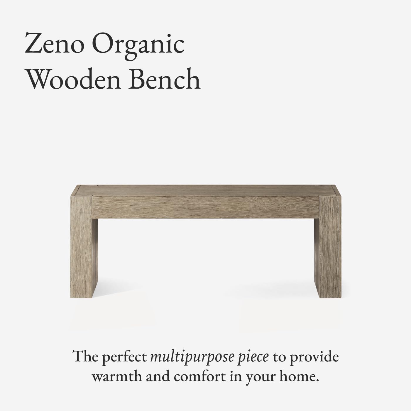 Maven Lane Zeno Bench, Grey Solid Wood | Handcrafted Solid Wood Bench, Ideal for the Living Room, Entryway, Foot of the Bed, or Extra Dining Table Seating