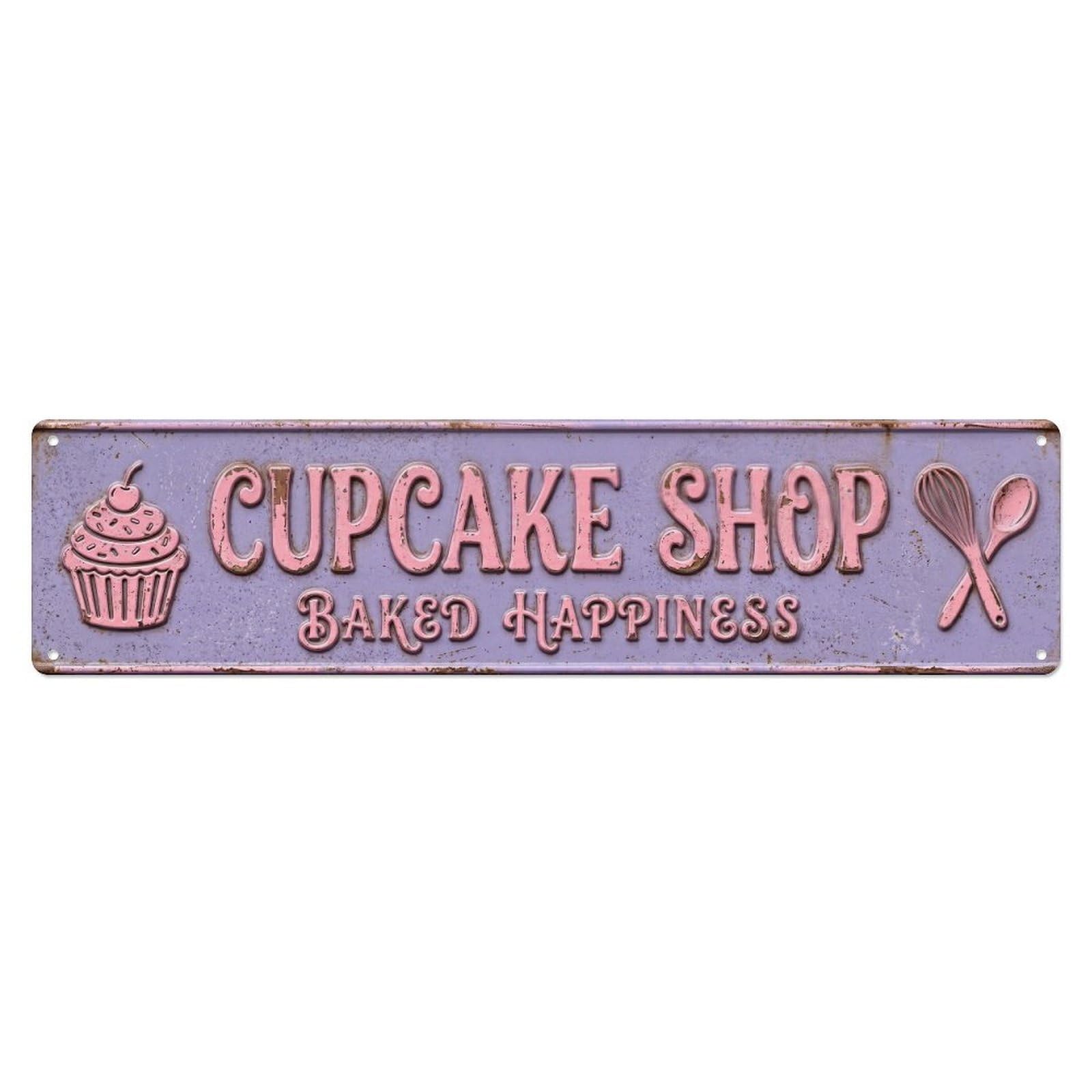 CUPCAKE SHOP Baked Happiness Vintage Metal Tin Sign Wall Decor for Cafe, Club, Garden Metal Poster 4x16Inch