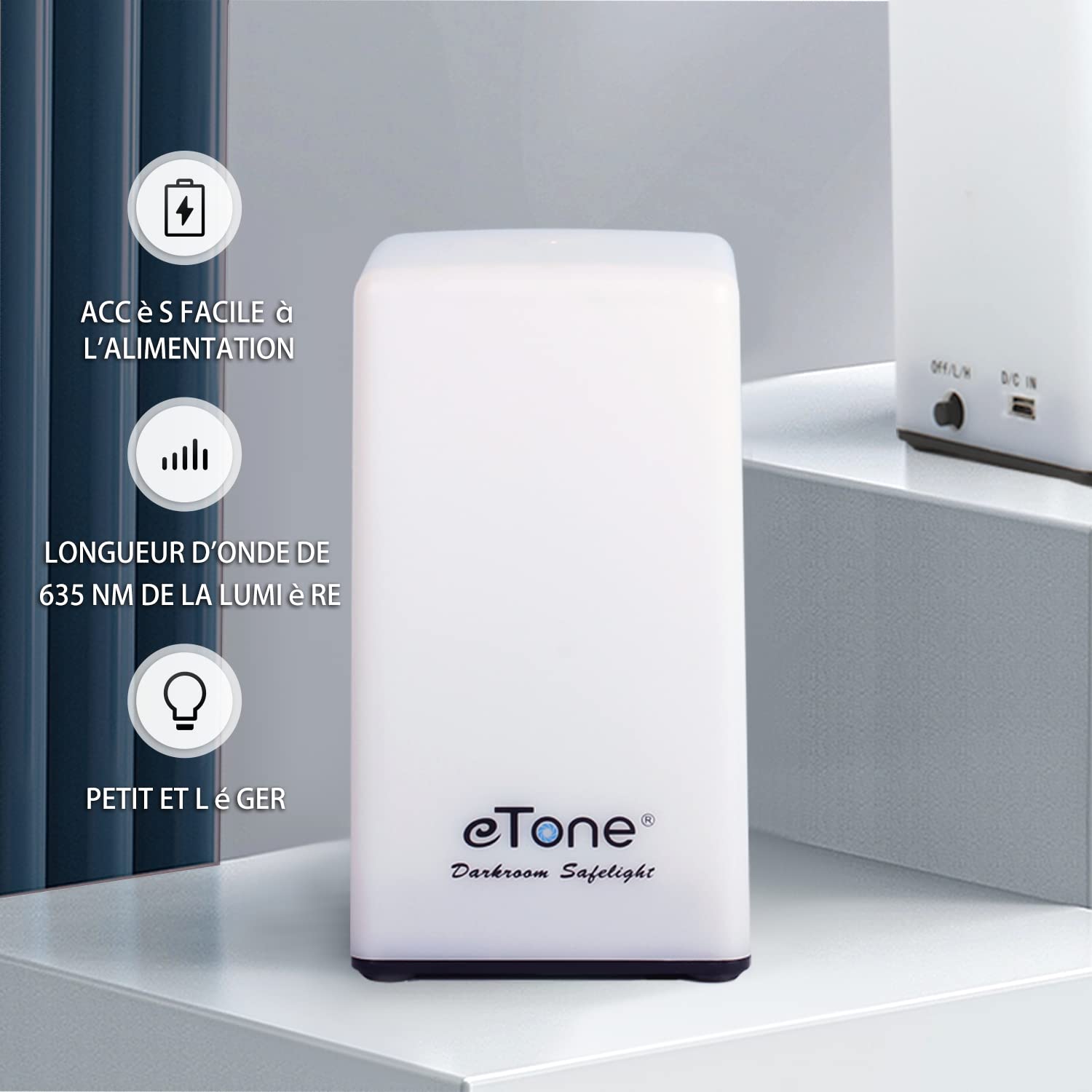 eTone Lampe inactinique (lumière rouge) portable pour chambre noire, longueur d'onde de 635 nm avec câble USB, adaptée au traitement des films N&B et du papier photographique noir et blanc