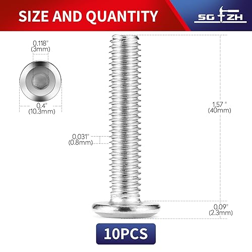 Miniatura 59 de Tornillos hexagonales de cabeza plana M8 x 0.984 in, acero inoxidable 304 18-8, rosca completa (con llave hexagonal)