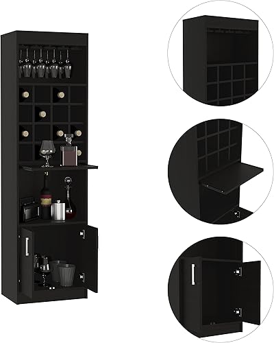 Miniatura 4 de Armario alto de bar con 16 estantes para vino y soporte para vasos, armario de licor de granja con 2 puertas, estante abierto, bandeja extraíble,