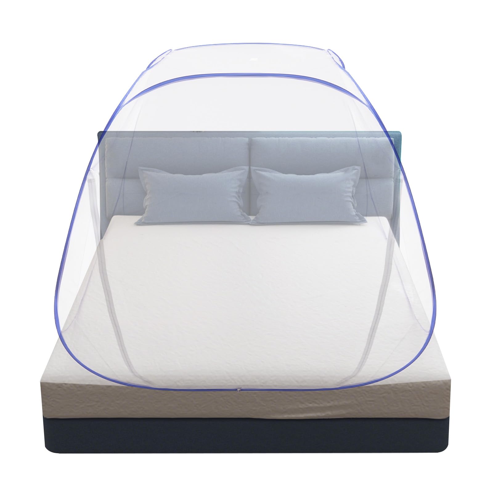 Zanzariera per letto, 180 x 200 cm, pop-up con fondo, pieghevole e traspirante, protezione dagli insetti, rete da letto con chiusura lampo, per bambini e adulti, colore: blu