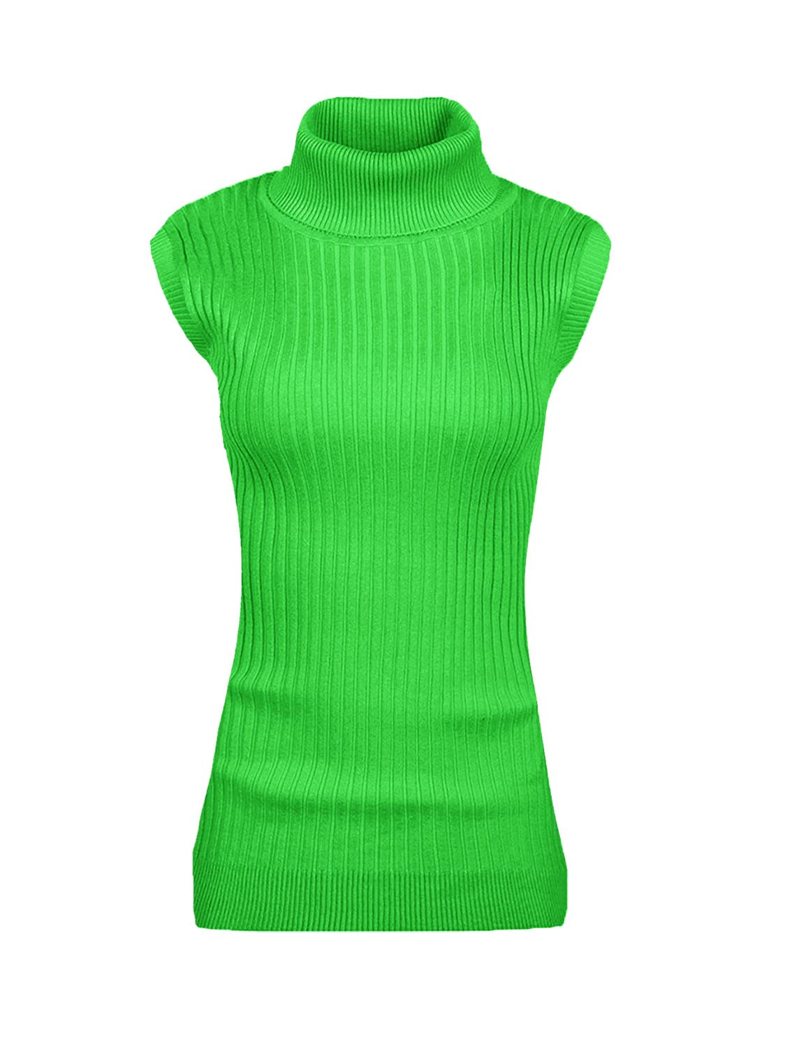 v28Women Sleeveless High Neck Turtleneck Stretchable Knit Sweater Top