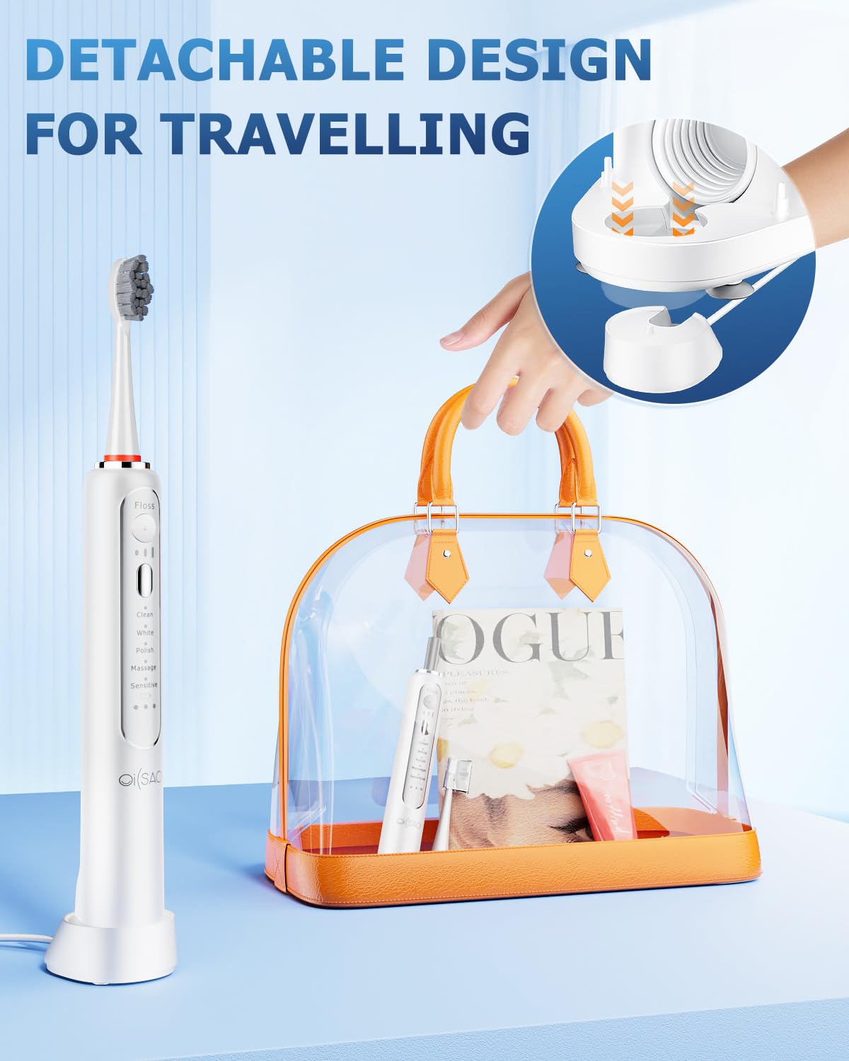 Spazzolino elettrico con idropulsore combinato, spazzolino sonico 3 in 1 e filo interdentale per la pulizia dei denti, cura delle gengive, bretelle, ponti, adulti, 3 testine e 1 punta a getto, bianco